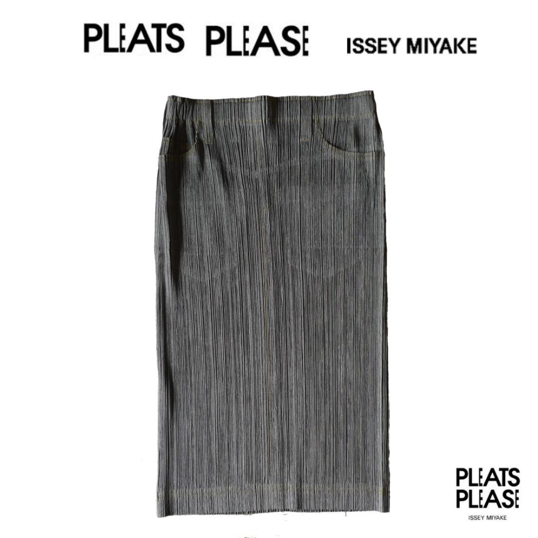 PLEATS PLEASE デニム転写 スカート 3号☆美品 イッセイミヤケ