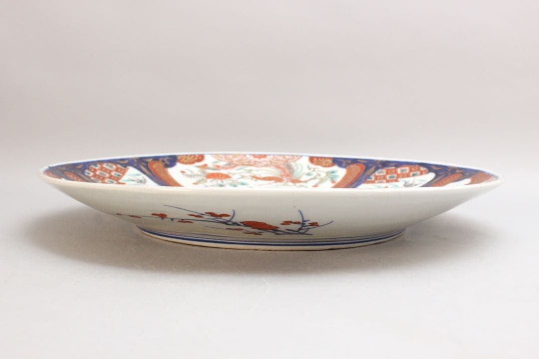 No4436 古伊万里　染錦大皿2点　赤絵　金襴手　鳳凰　花鳥　古美術　送料無料