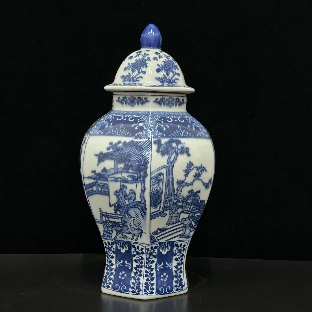 清乾隆青花花鸟六方将军罐 景徳鎮 陶磁器 装飾品 現代工芸品 美術品 置物