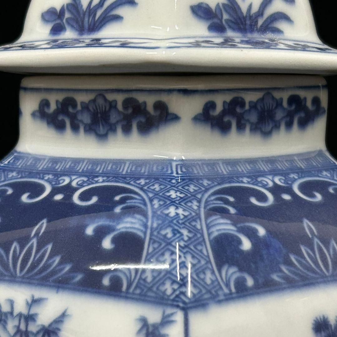 清乾隆青花花鸟六方将军罐 景徳鎮 陶磁器 装飾品 現代工芸品 美術品 置物