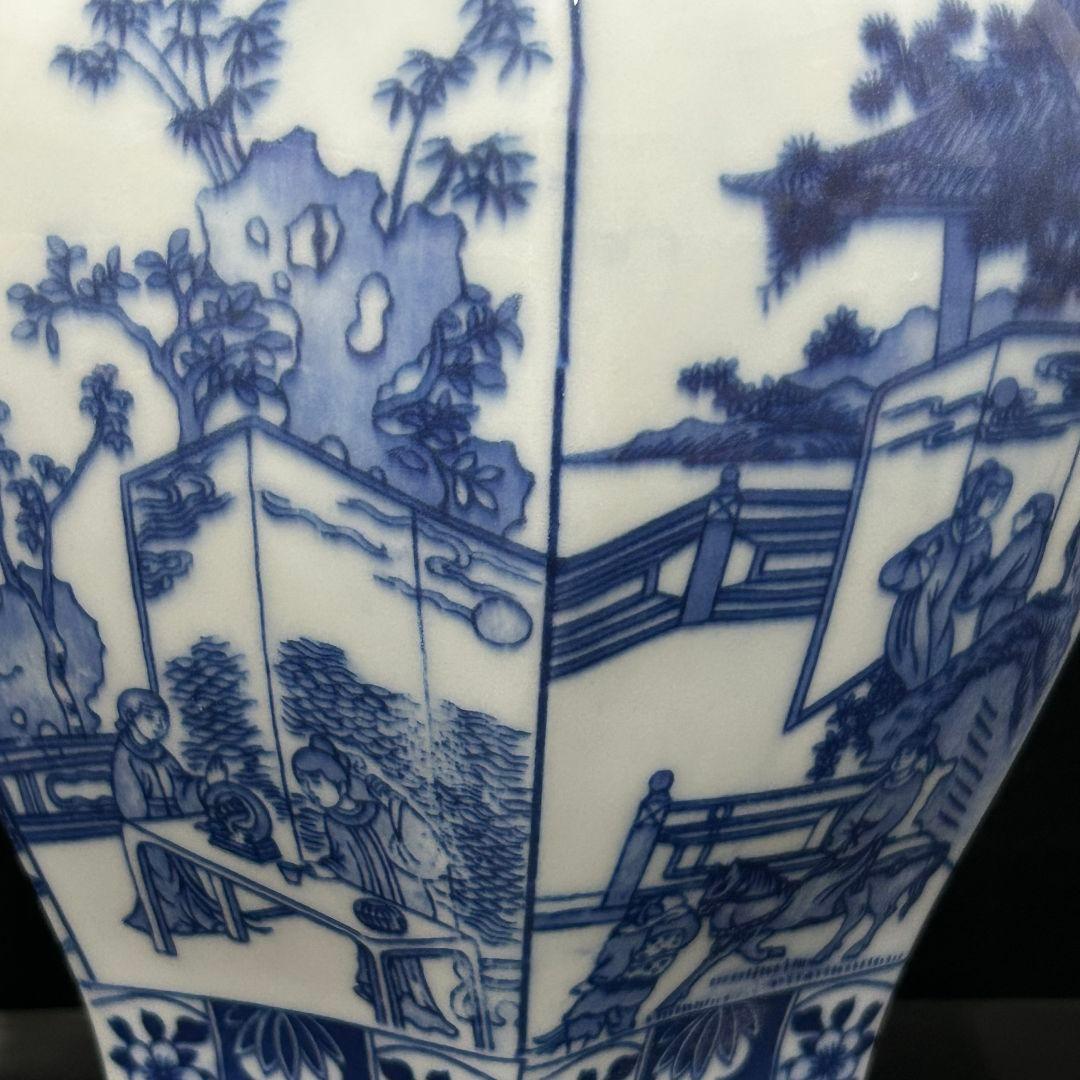 清乾隆青花花鸟六方将军罐 景徳鎮 陶磁器 装飾品 現代工芸品 美術品 置物