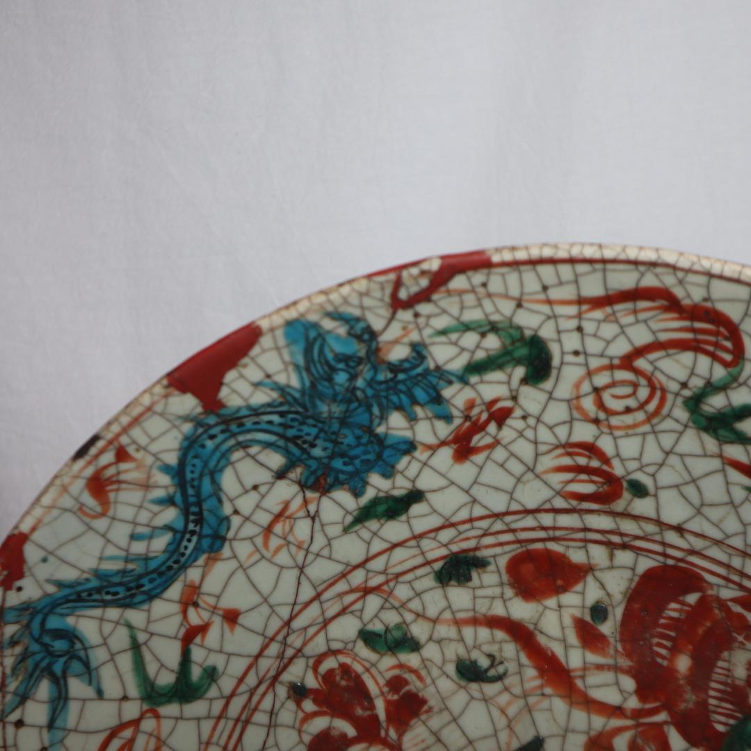 本家　呉須赤絵　貫入手大皿