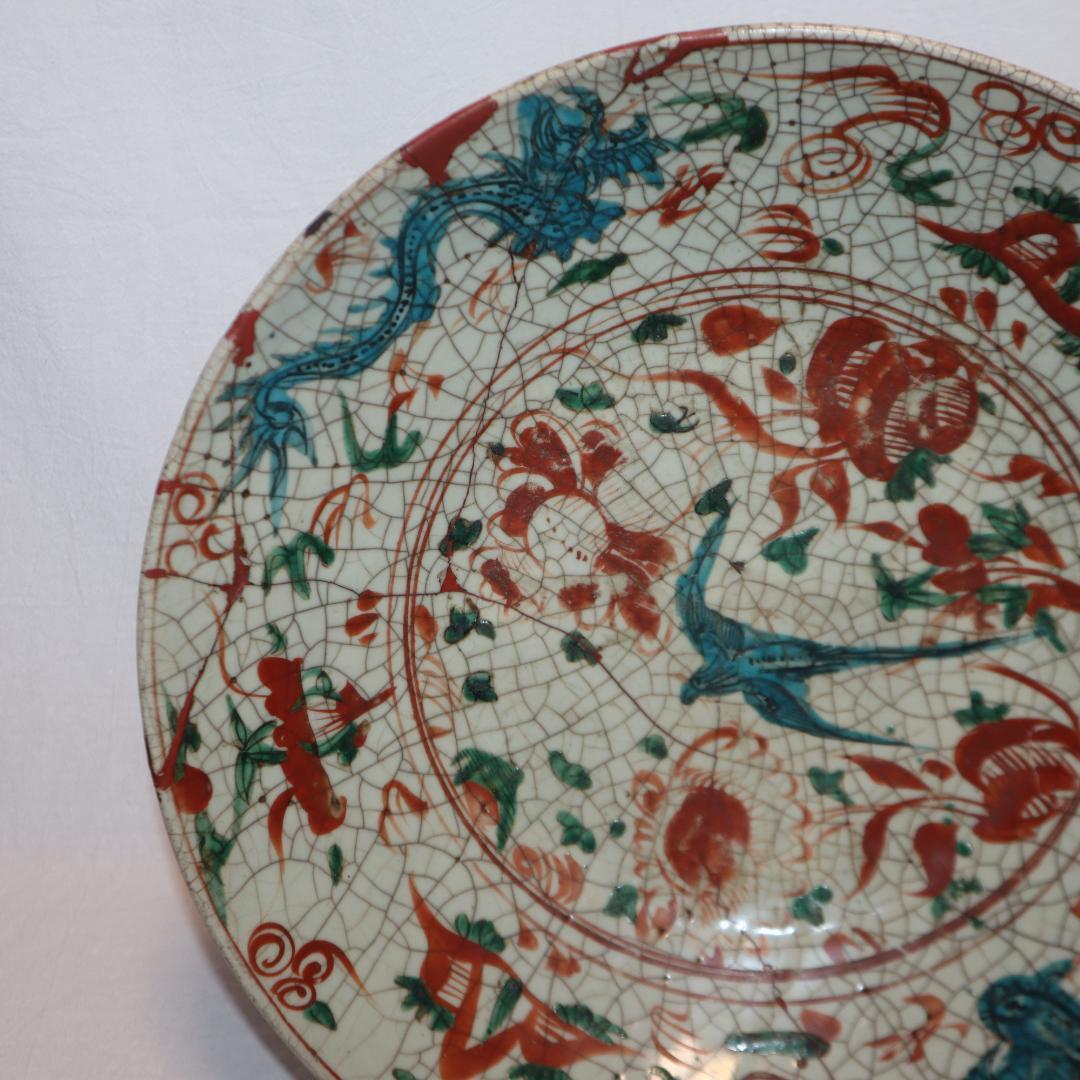 本家　呉須赤絵　貫入手大皿