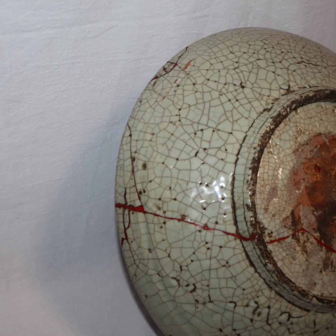 本家　呉須赤絵　貫入手大皿