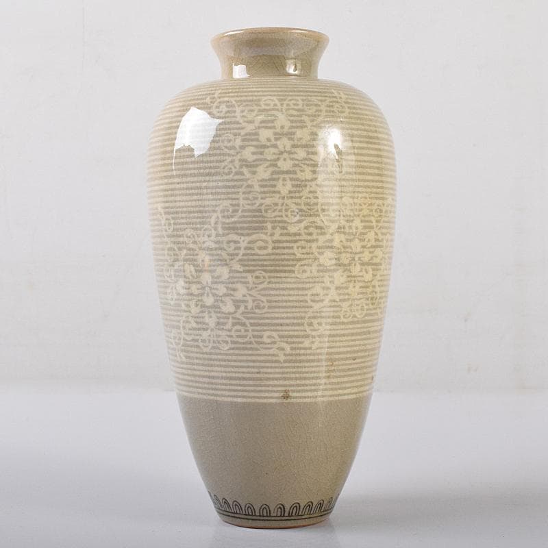 京焼　初代宮永東山作　青磁　花文　花瓶　共箱　C　R8581