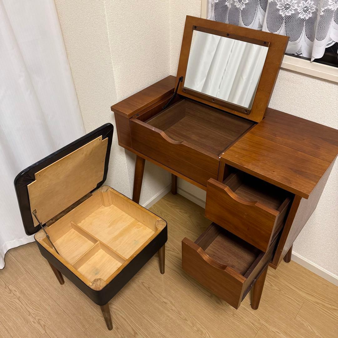 ドレッサー 鏡台 木製 スツール セット ミッドセンチュリー系 レトロ