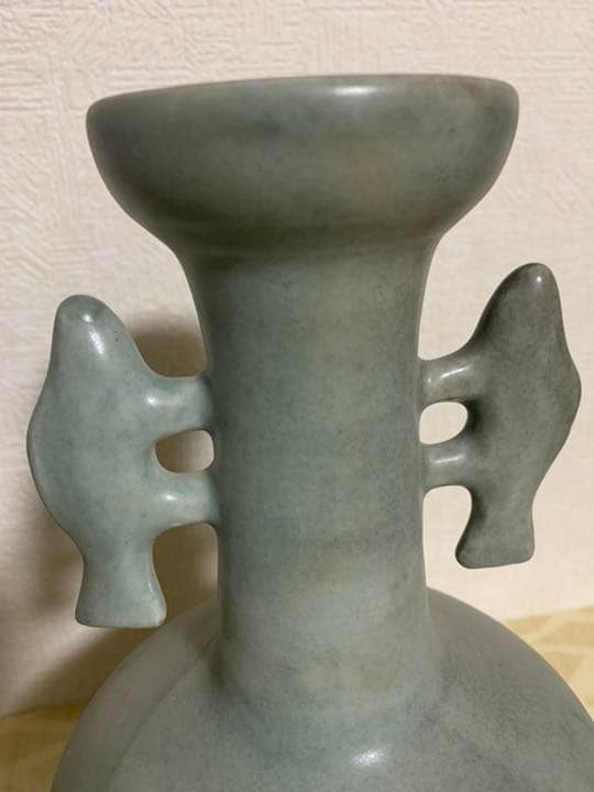 中国古美術/南宋青釉雙魚龍耳花瓶/倉庫整理品