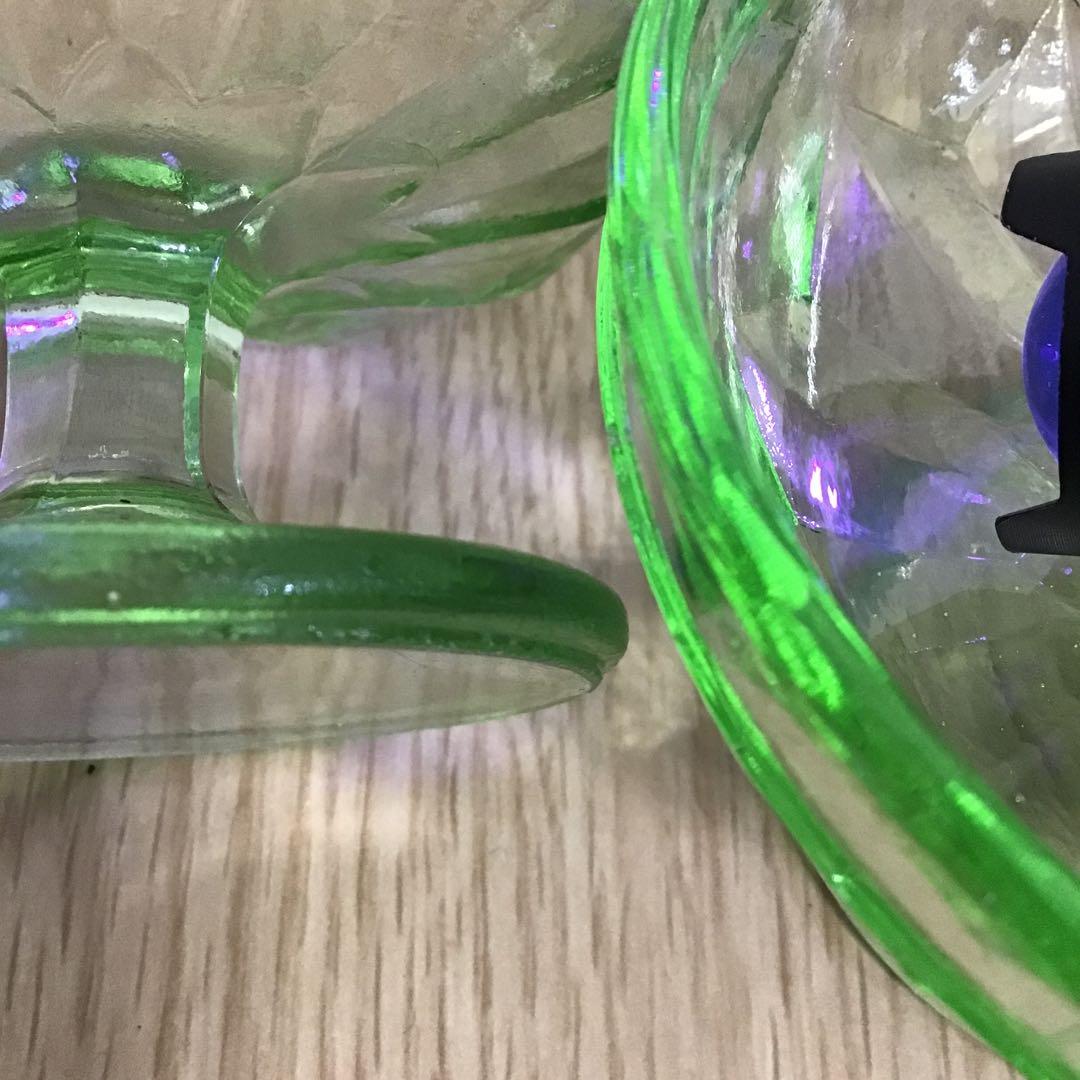 アンティーク　大正浪漫　ウランガラス　氷コップ2客 氷水　ガラス　コレクション