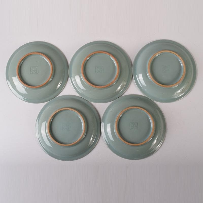 京焼　清水焼　東山窯　宮永東山作　青磁　双魚文　皿　五客　共箱　C　7627