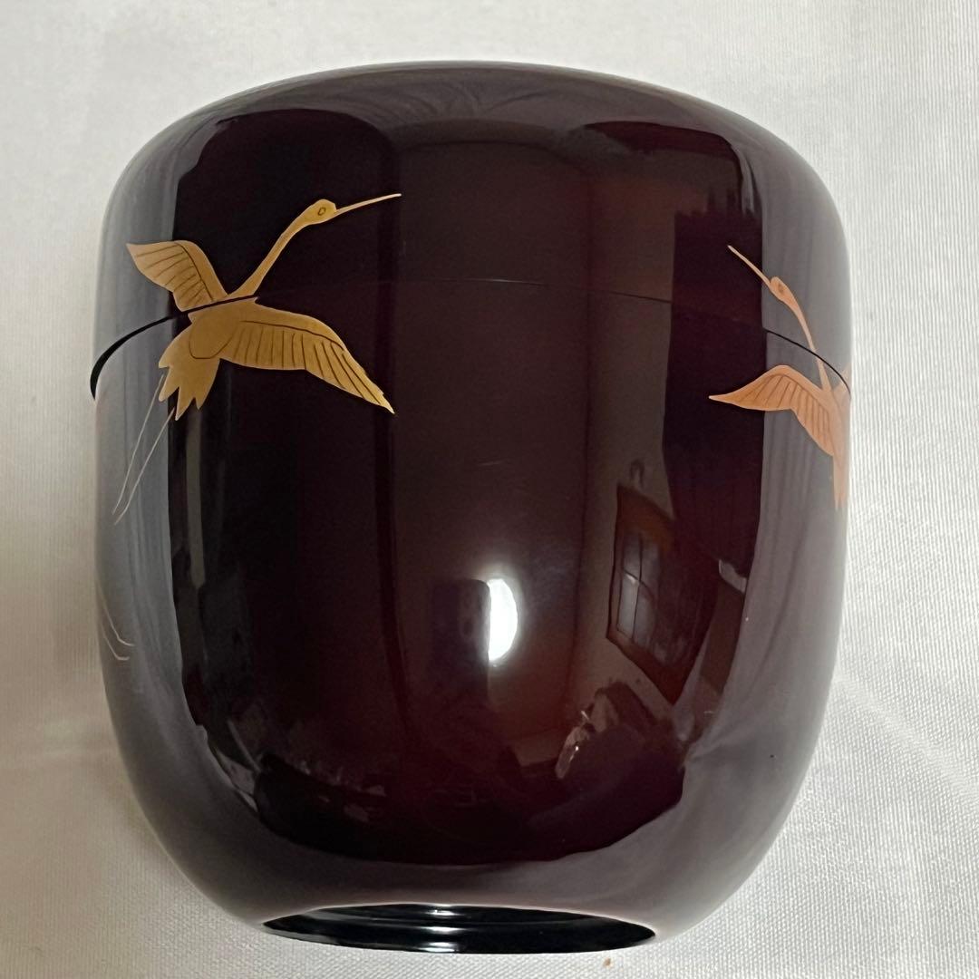 岡本陽斎 千羽鶴蒔絵 溜中棗 共箱有 輪島塗