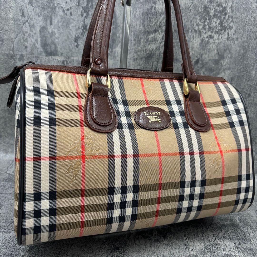 極美品　希少 バーバリー　ミニボストンバッグ　ノバチェック　シャドーホース　ロゴ