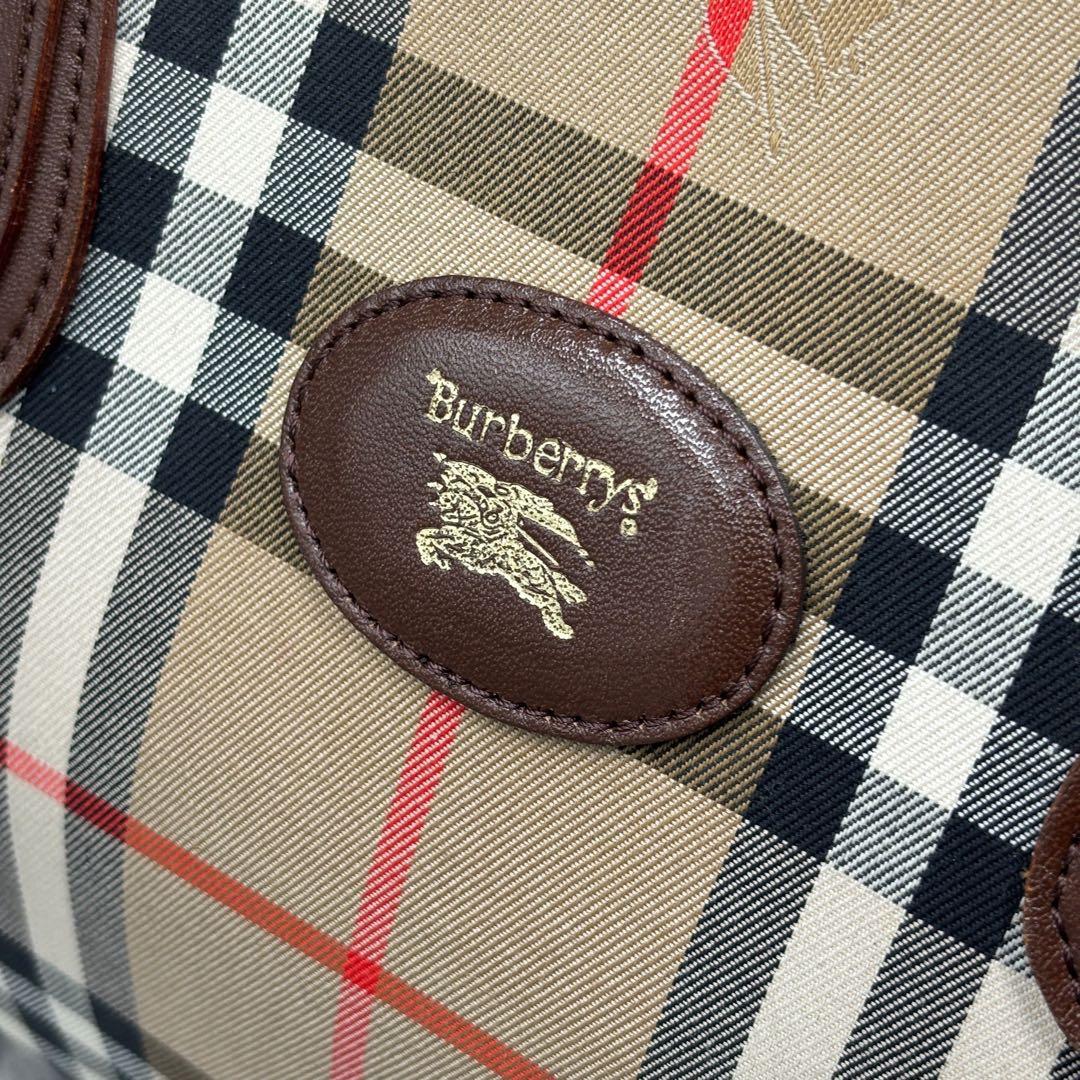 極美品　希少 バーバリー　ミニボストンバッグ　ノバチェック　シャドーホース　ロゴ