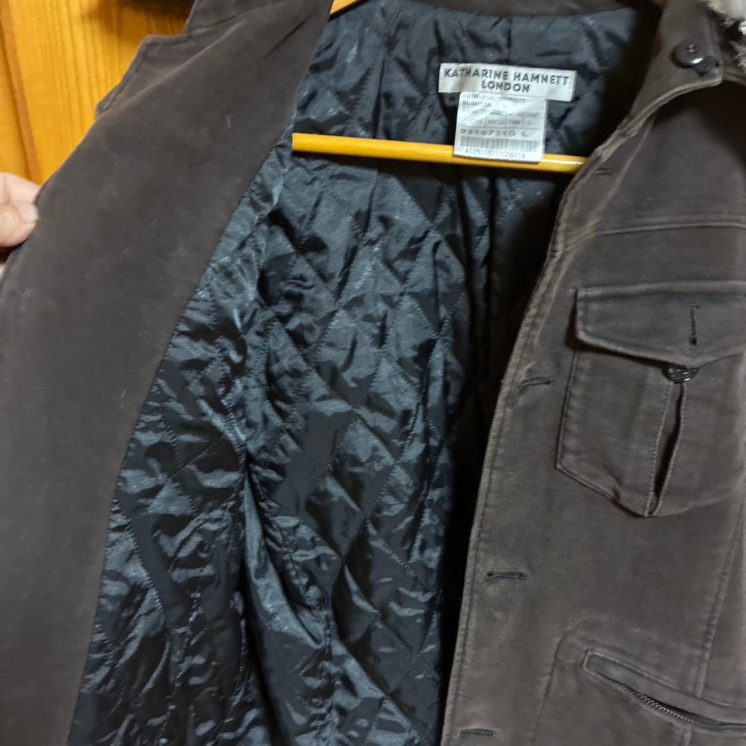 KATHARINE HAMNETTファー襟付きダークブラウンミリタリージャケット