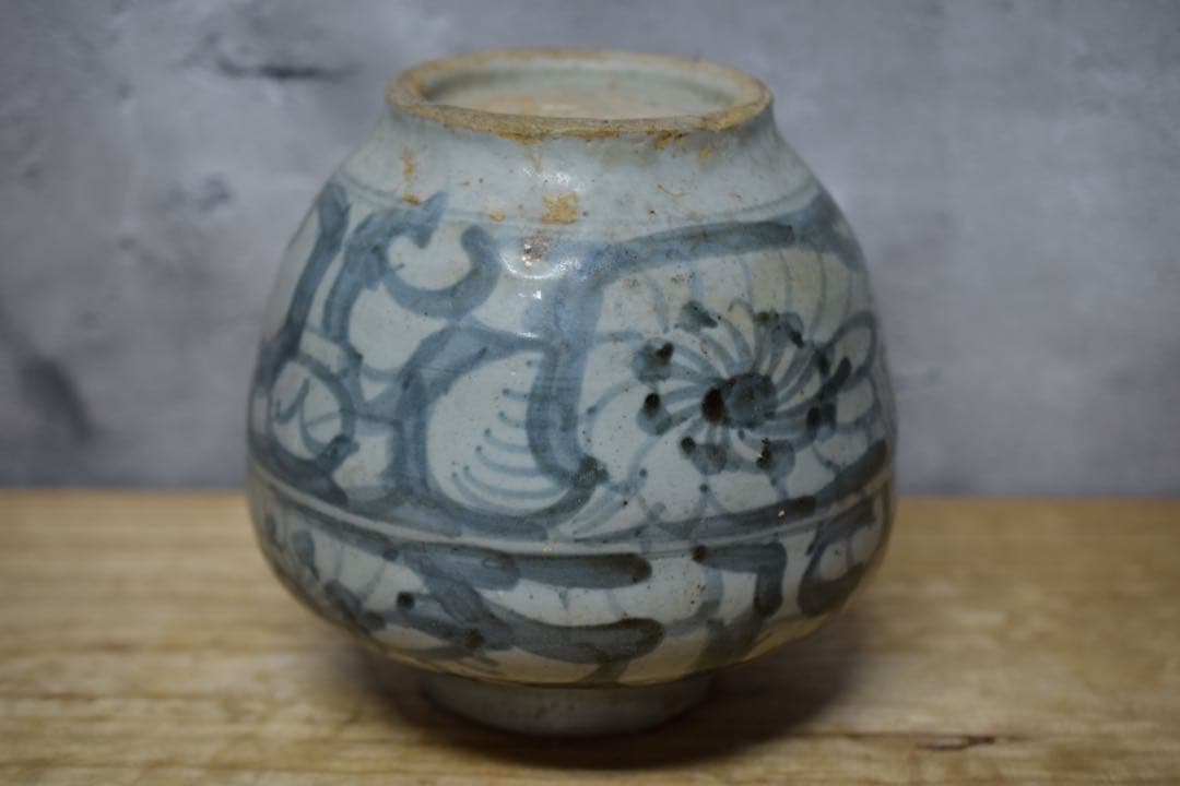 元末　明初期　時代物　染付　壺　青花　古美術　骨董品　古道具　アンティーク　中国