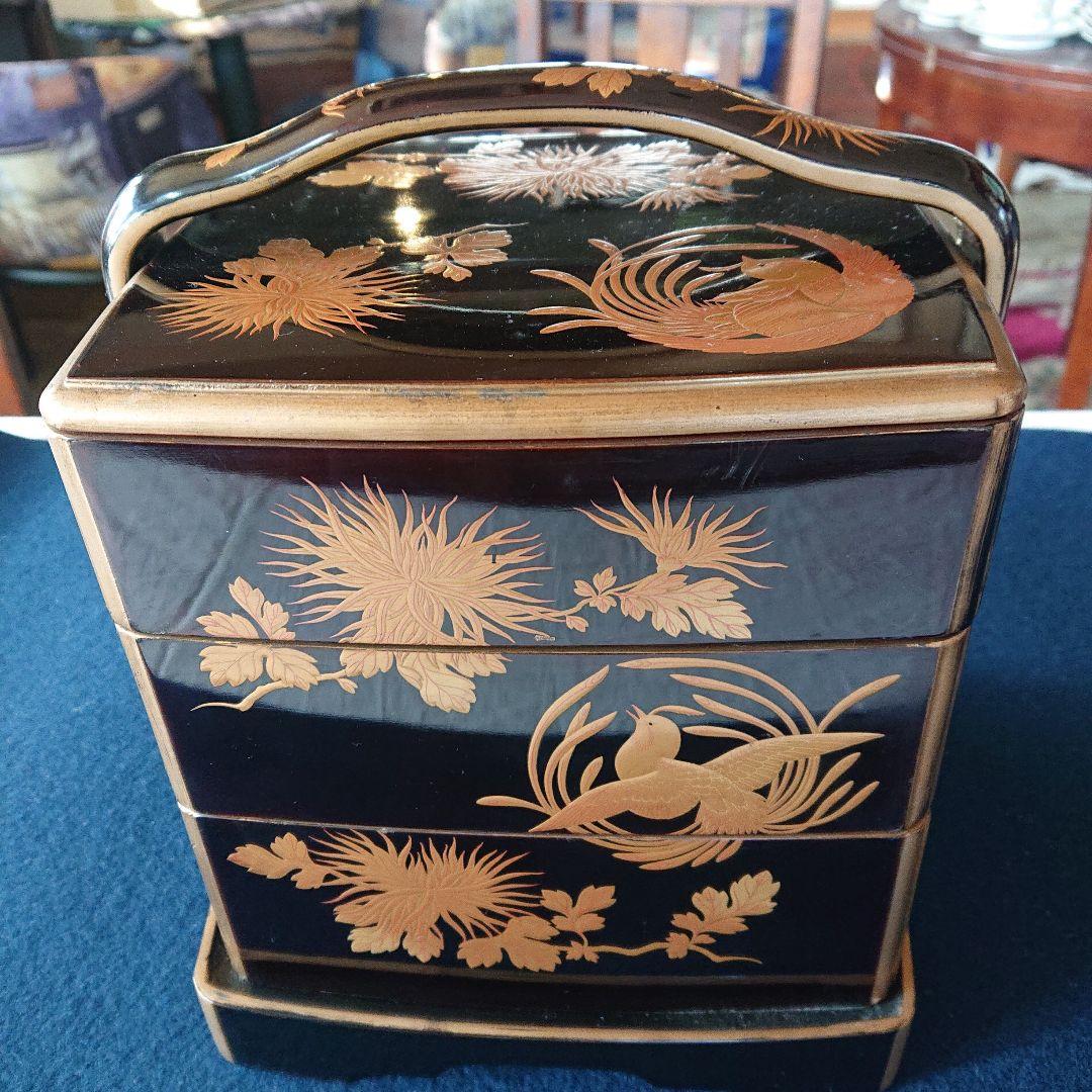 豪華絢爛　最上手　時代　本蒔絵重箱　手付き三段　鳥草の図　高級漆器　輪島塗