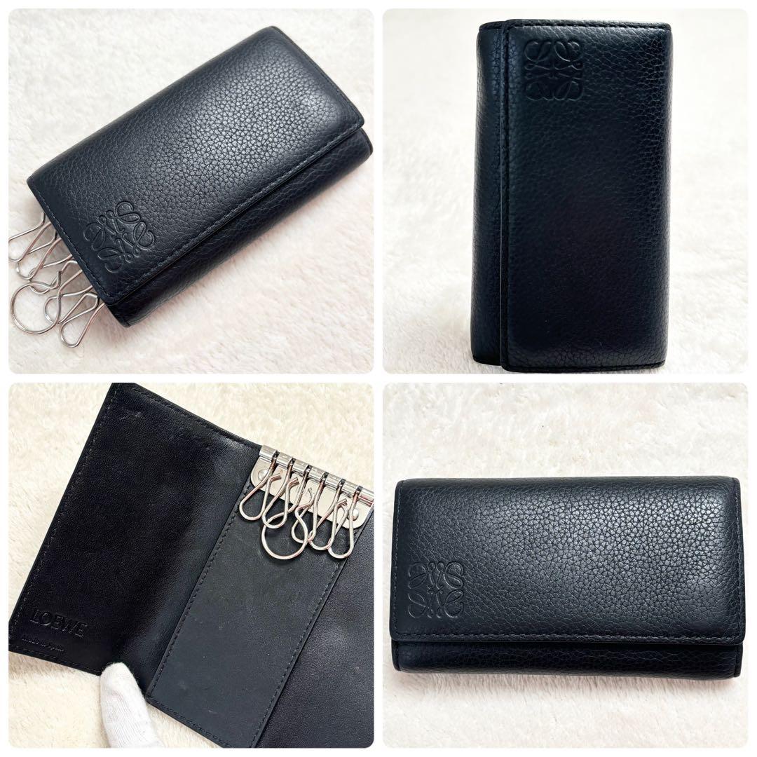 ロエベ　メンズ　キーケース　ブラック　ソフトグレインカーフ　６連　アナグラム