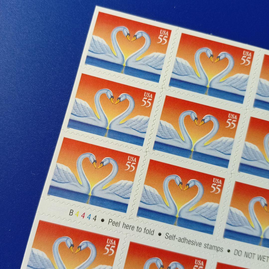 4679 外国切手 アメリカ 1997年 愛のハート ハクチョウ 20面入切手帳
