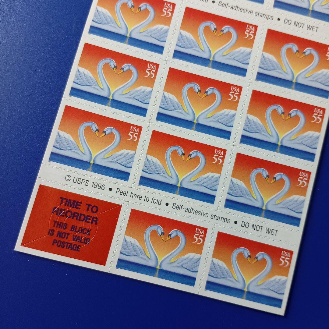 4679 外国切手 アメリカ 1997年 愛のハート ハクチョウ 20面入切手帳