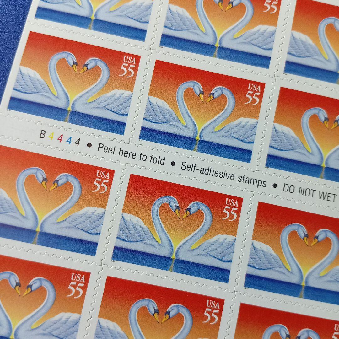 4679 外国切手 アメリカ 1997年 愛のハート ハクチョウ 20面入切手帳