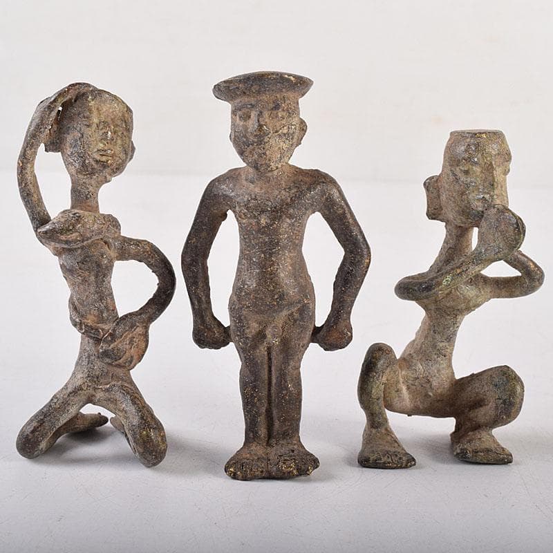 中国　古銅青銅　人物像　置物　3点まとめて　V　R8527