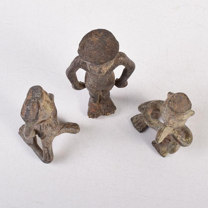 中国　古銅青銅　人物像　置物　3点まとめて　V　R8527