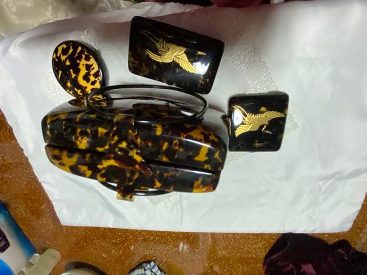 鼈甲　ハンドバッグ・コンパクト・タバコ入れ・札入れ　4点セット