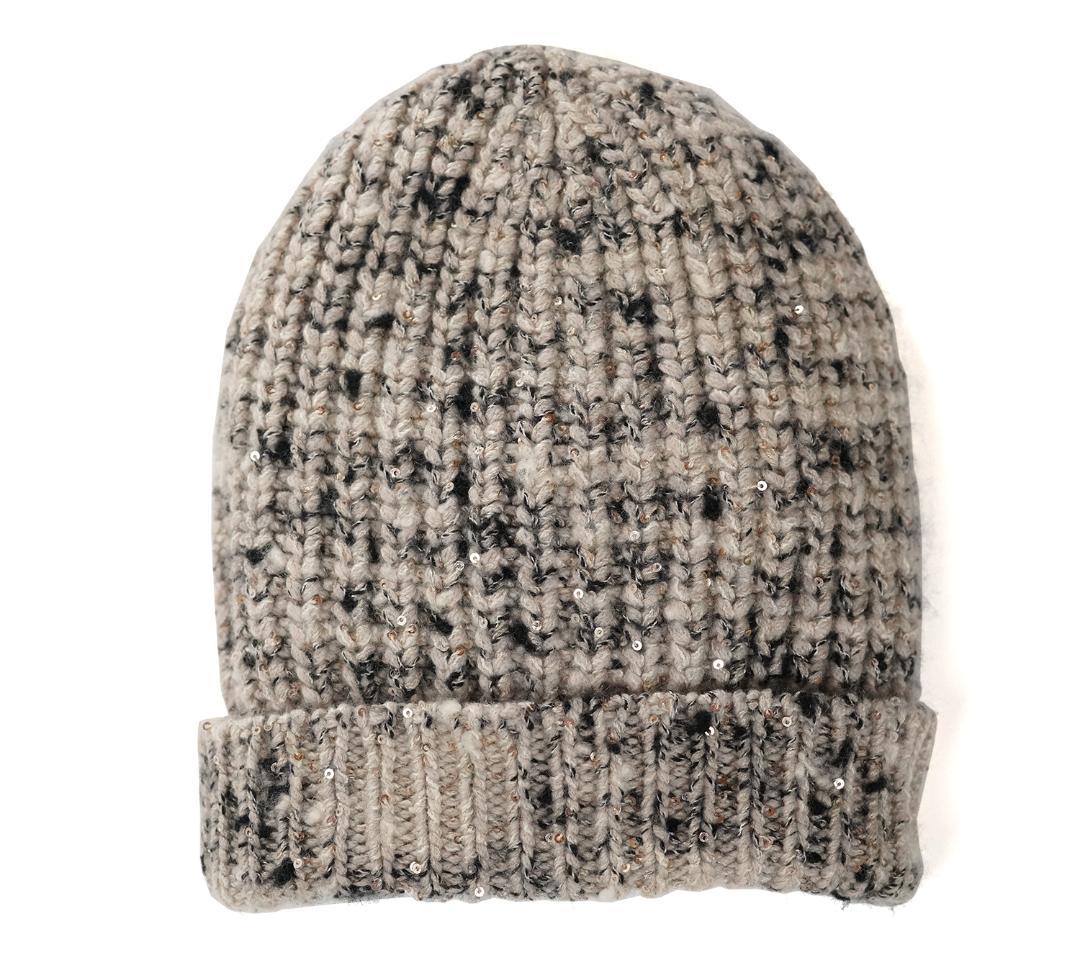 イタリア製 ブルネロクチネリ カシミヤ シルク スパンコール ニットキャップ
