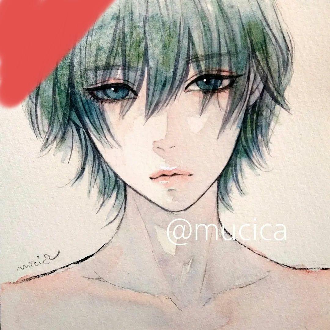 肉筆原画　手描きイラスト　絵画　オリジナル　アナログ　水彩画　GREEN