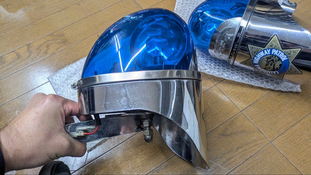 パトライト　回転灯　青　パイプクランプステー付き　ハーレー