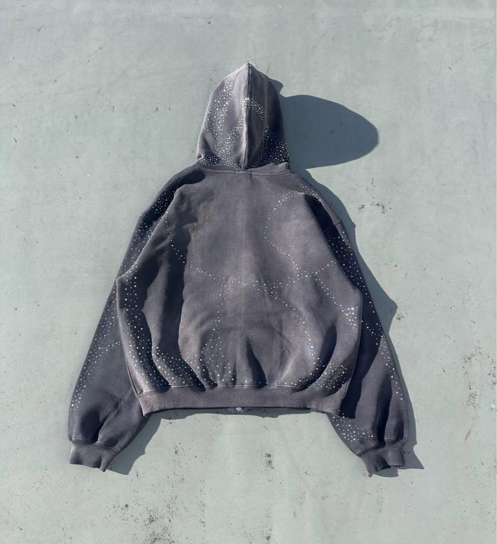 トップス 9090 Bullet Logo Rhinestone Zip Hoodie