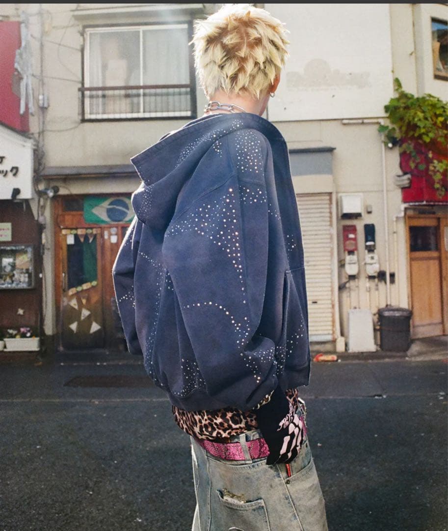 トップス 9090 Bullet Logo Rhinestone Zip Hoodie