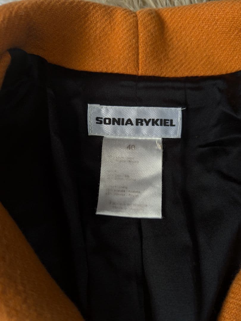 ソニアリキエル シルク コート 丸襟 フレア袖 Aライン オレンジ 40