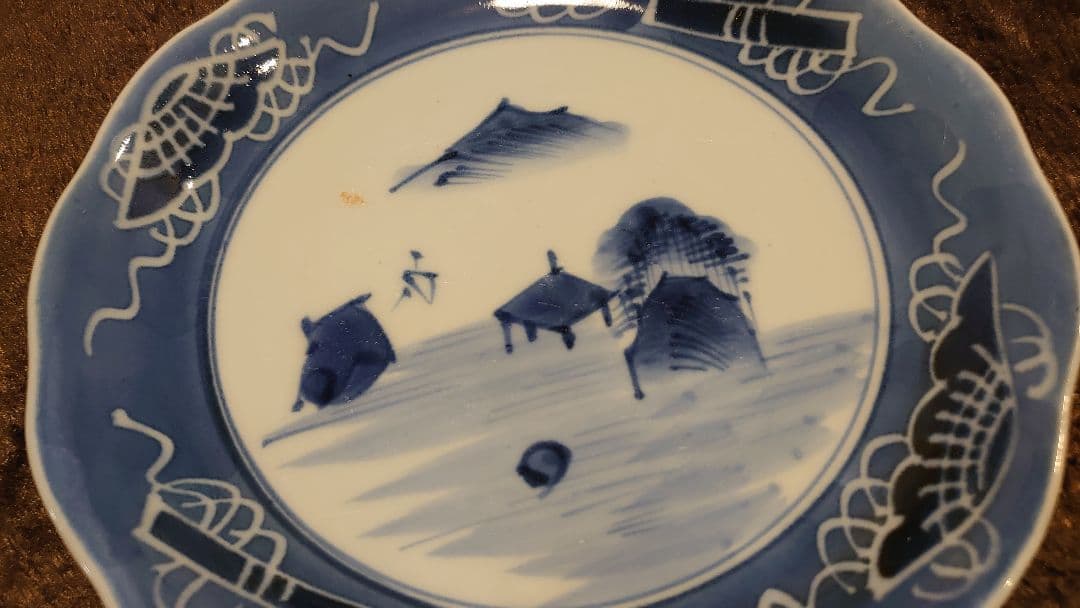 古伊万里　伊万里　染付　白抜　中皿　蔵出し　１客