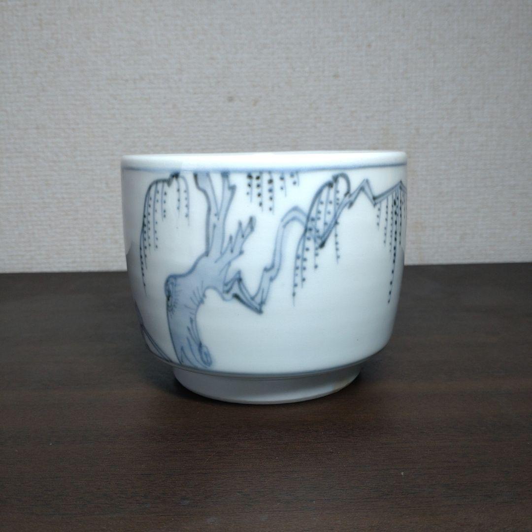 竹泉 款 染付 柳橋文 碗 合わせ箱