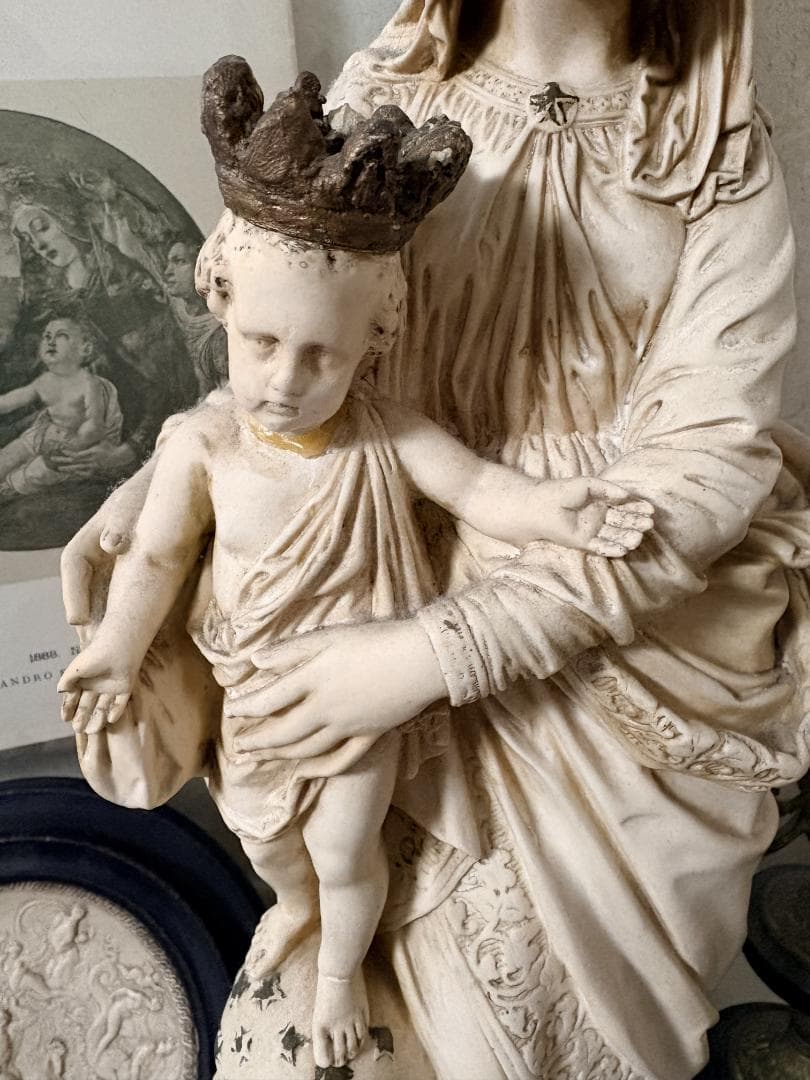 フランスアンティーク　聖母子像　マリア像　サルバトーレ・マルキ　サインあり