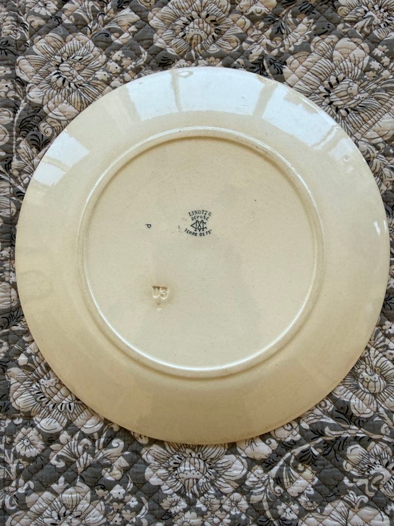 フランスアンティーククレイユモントローlinotteグリーン平皿
