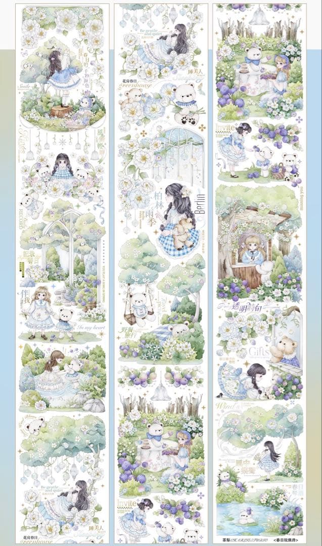 【9429】海外　3/5/巻　貝殻光マスキングテープ　果実　熊　女の子　装飾系