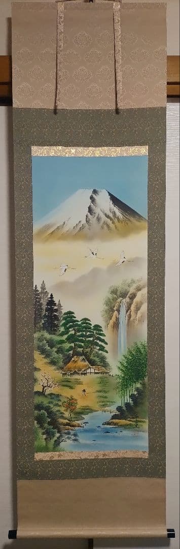 ご希望額まで値下げ@風水富嶽發祥図・十二神将守護山水図 複製手彩色の掛軸