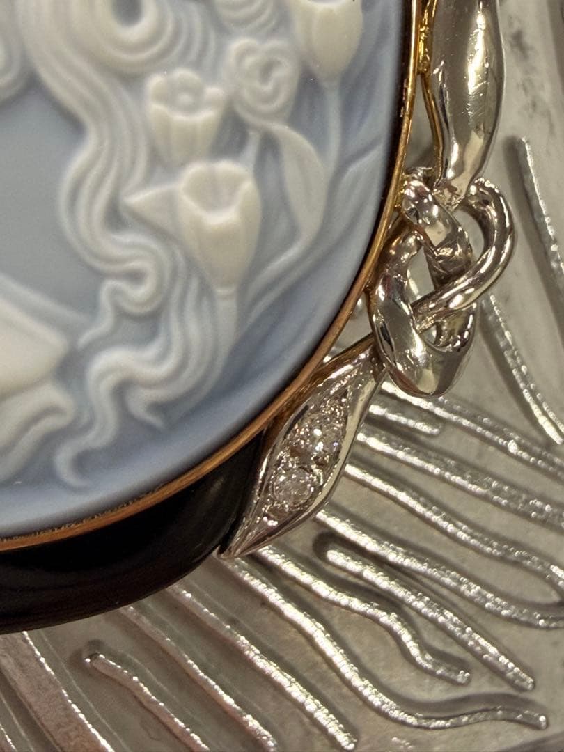 ふ*可様 pt900 K18刻印 カメオ ペンダントトップ ダイヤ 0.04ct