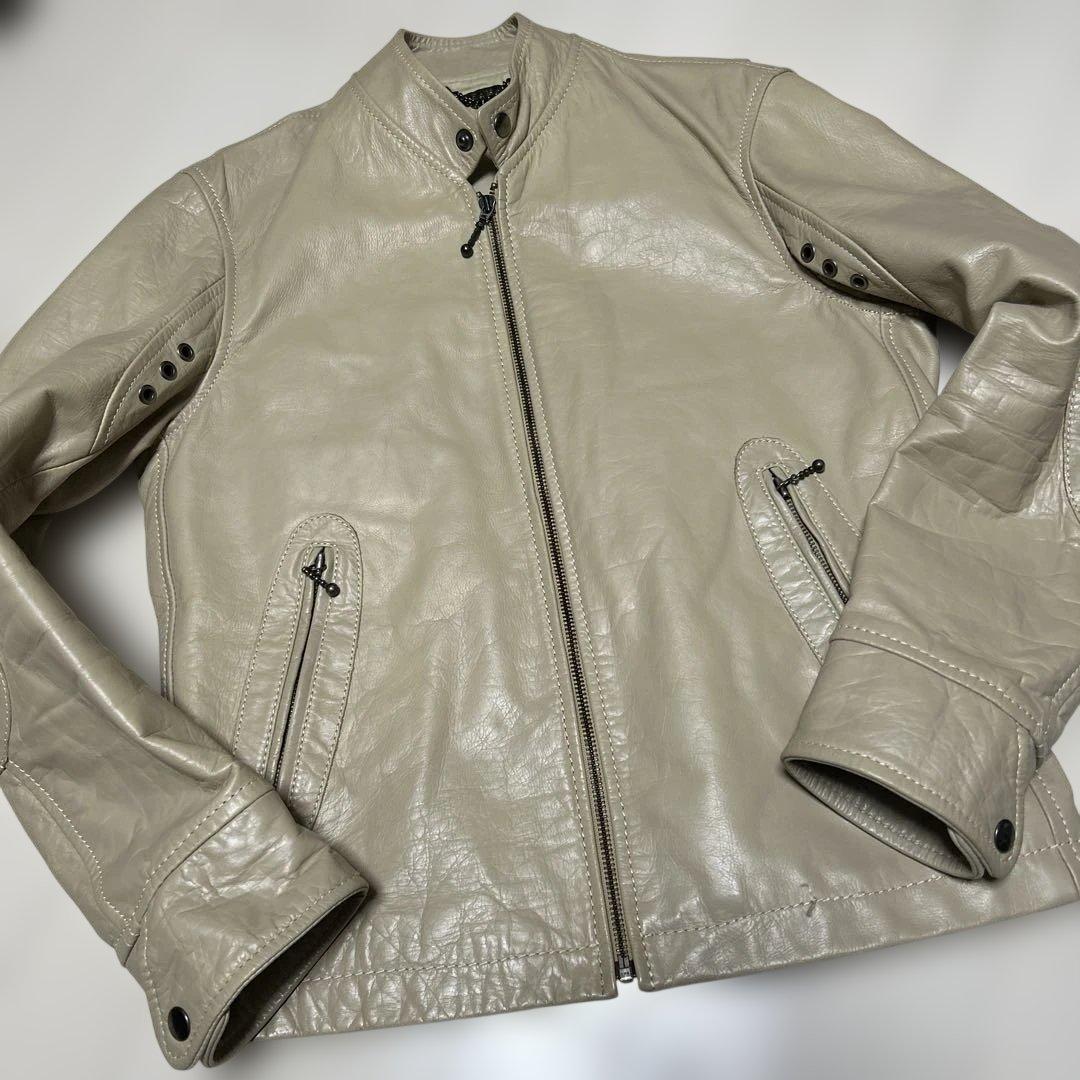 BEAMS ライトグレー レザー シングルライダース　牛革