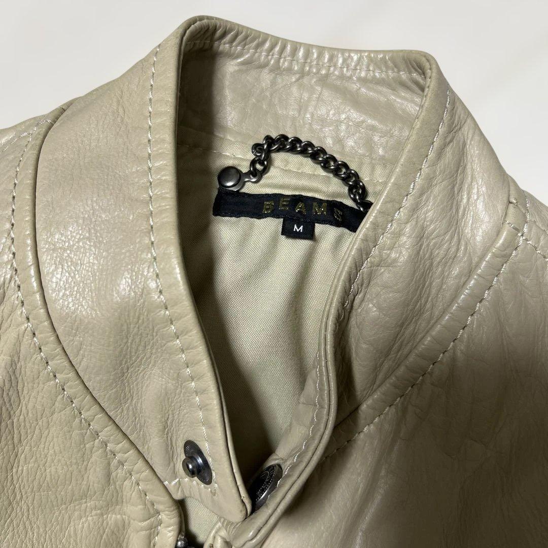 BEAMS ライトグレー レザー シングルライダース　牛革