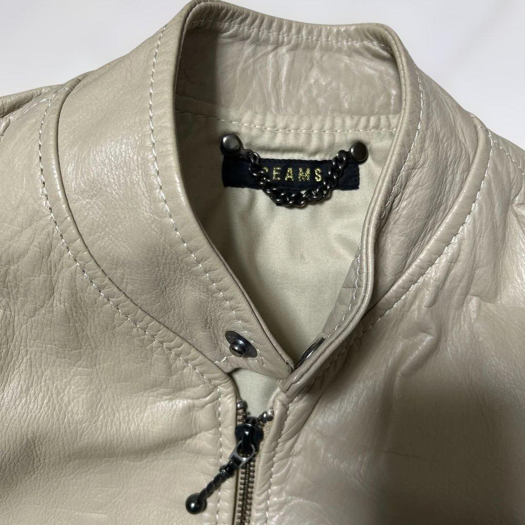 BEAMS ライトグレー レザー シングルライダース　牛革