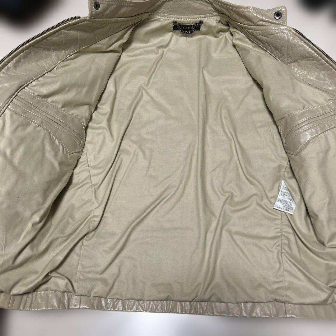 BEAMS ライトグレー レザー シングルライダース　牛革