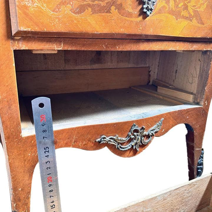 送料無料 ウルグアイ製 象嵌 机 チェスト ライティングビューロ 猫脚 鍵付 ①