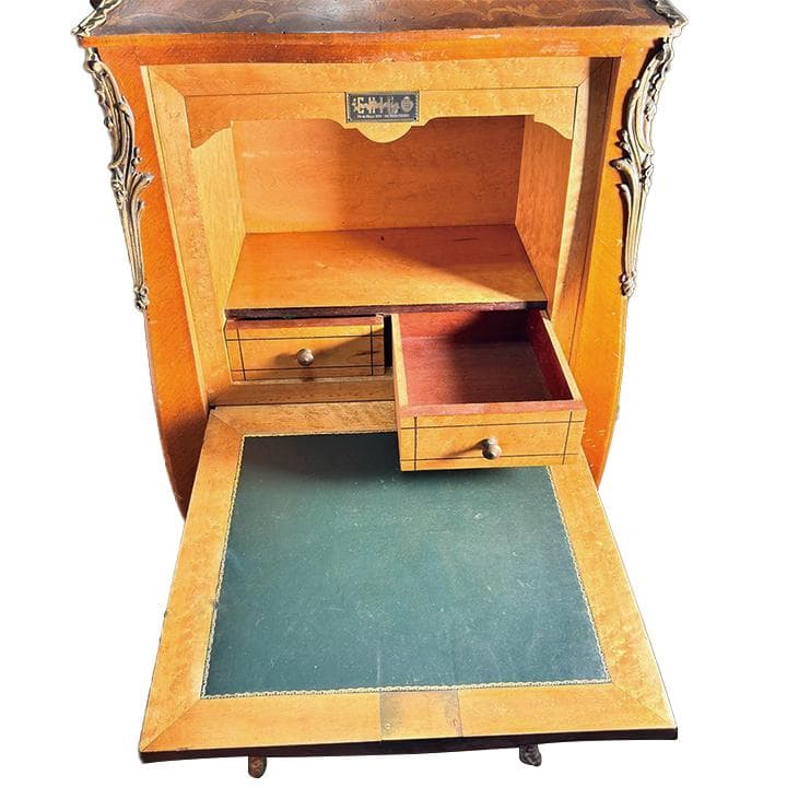 送料無料 ウルグアイ製 象嵌 机 チェスト ライティングビューロ 猫脚 鍵付 ①