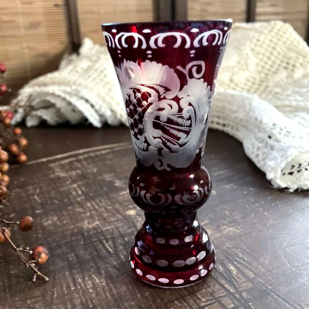 アンティークBohemian ボヘミアンガラス グラス鹿文 グラヴィール