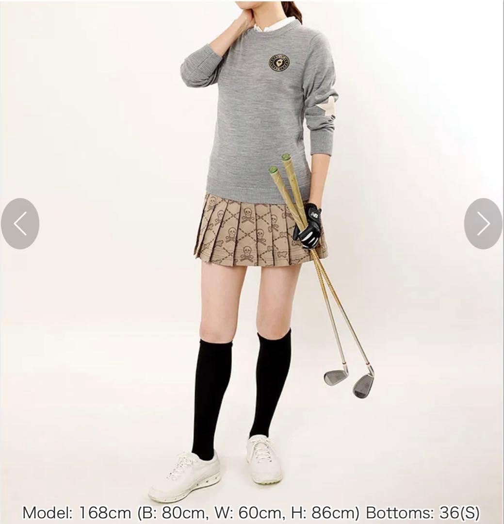 美品！MARK&LONA 一体型ペチパンツ ロゴプリーツスカート ベージュ M