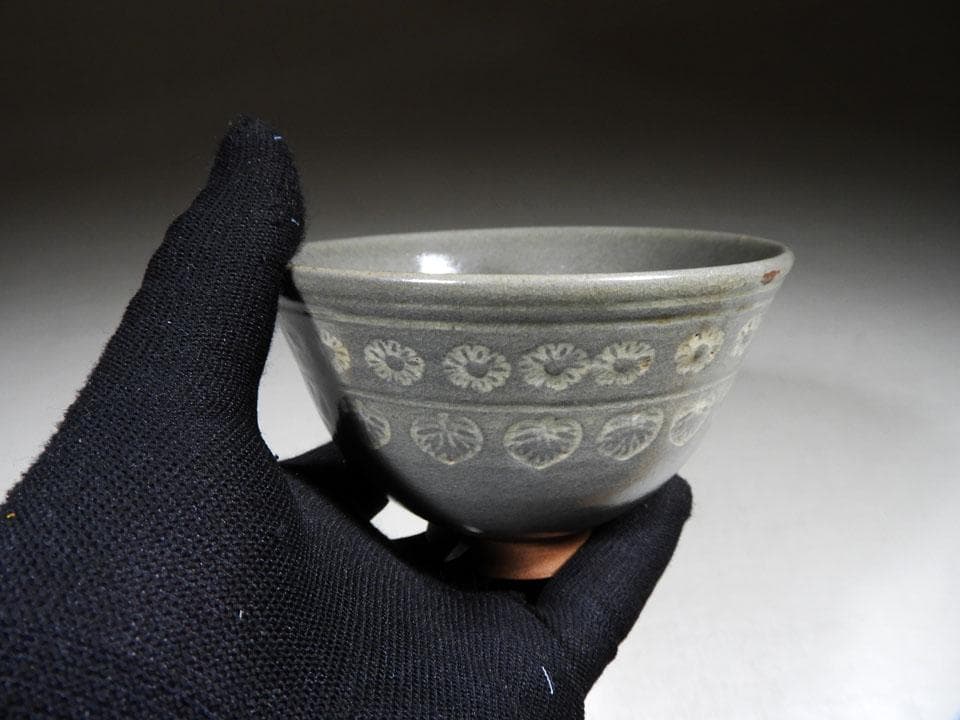 ●貴重 肥後 八代焼 高田焼 唐津焼 切高台 抹茶 茶碗 茶道具 合箱 径12㎝