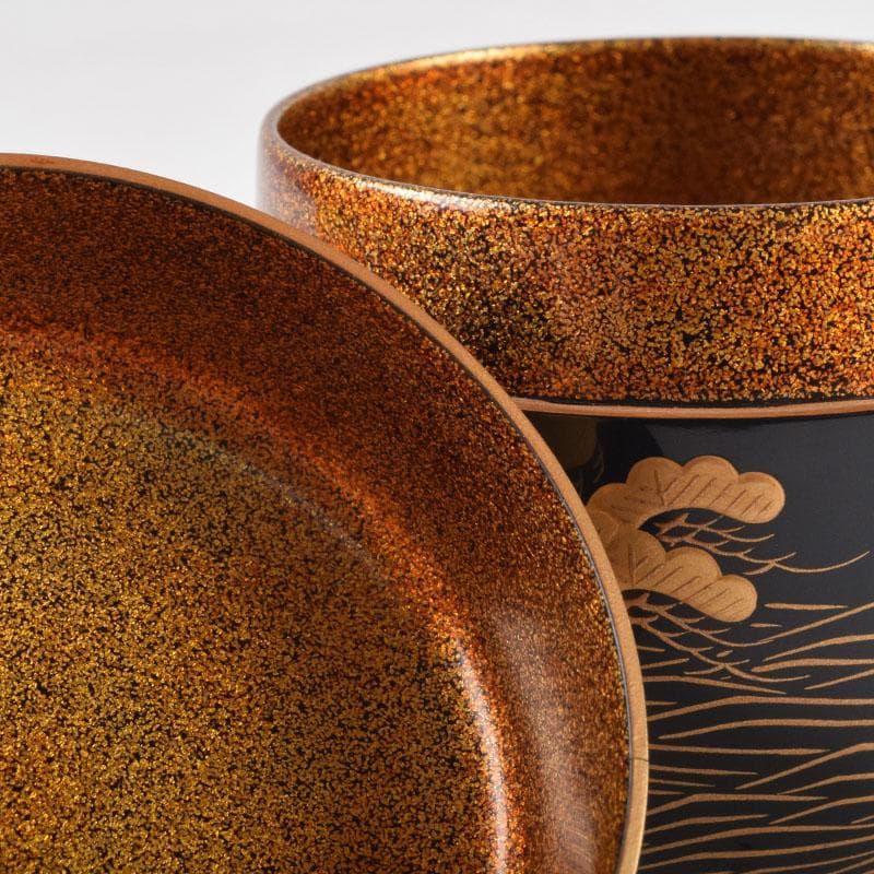 小梅 蒔絵師　中村宗尹作　内梨地浜千鳥蒔絵　大棗　共布共箱　V　9181