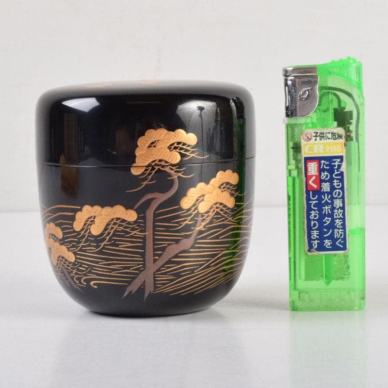 小梅 蒔絵師　中村宗尹作　内梨地浜千鳥蒔絵　大棗　共布共箱　V　9181